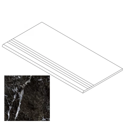 Ступень Gresse Simbel с насечками и завальцовкой мрамор черно-белый матовая GRS05-03 60х29,5 см