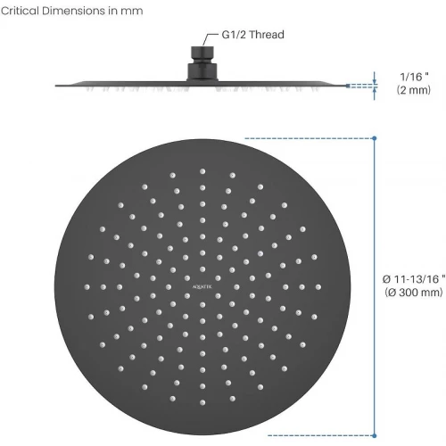 Круглый верхний душ Aquatek матовый черный AQ2075MB 300*2 мм
