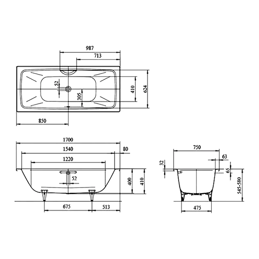 Стальная ванна Kaldewei Cayono Duo easy-clean mod 724 272400013001 170x75 см