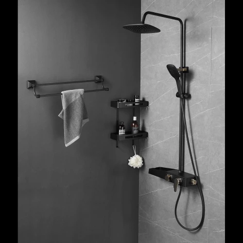 Душевая система Azario с поворотным изливом керамический картридж черный золото AZ-801-2