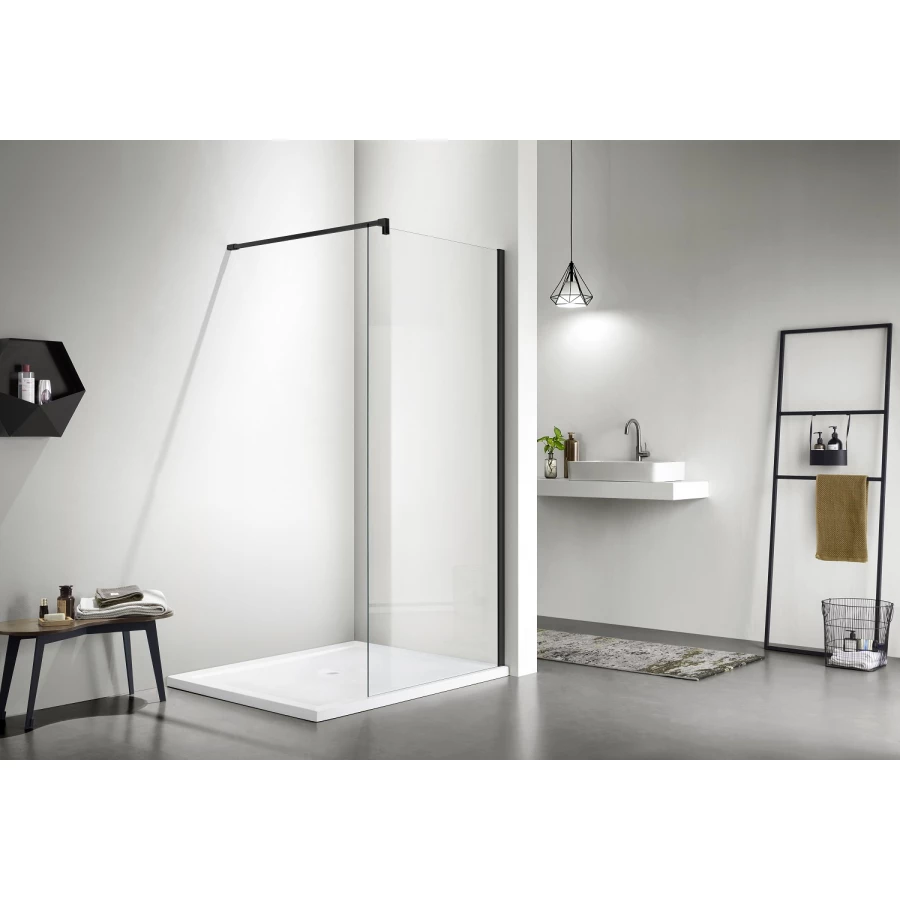 Душевая перегородка Aquatek Walk in с держателем профиль черный стекло прозрачное AQ WIW 12020BL 120х200 см