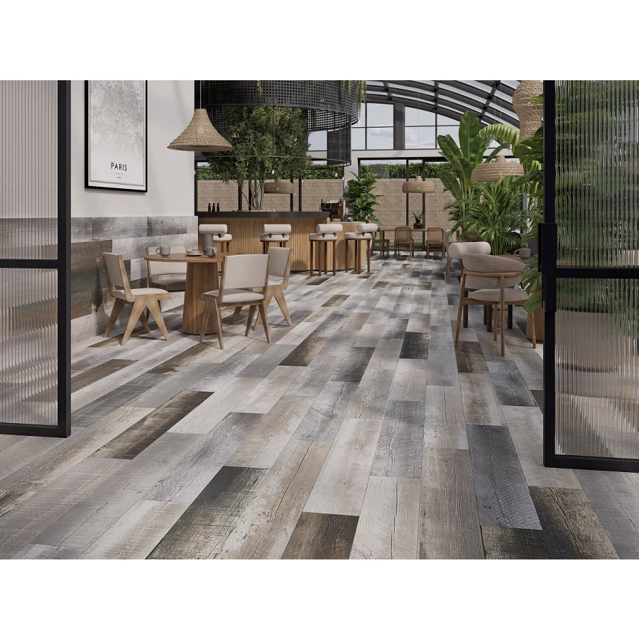 Керамогранит Fanal Art wood mix slim rec 30 матовый темно-серый 120х22 см