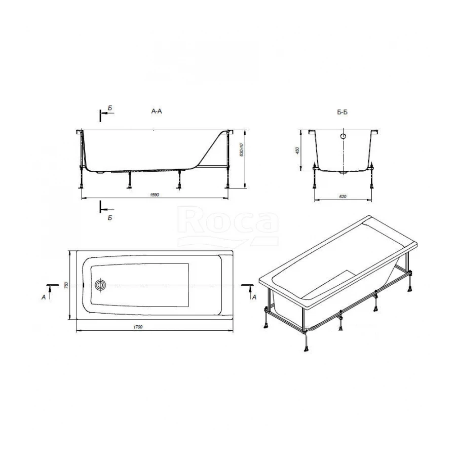 Ванна акриловая Roca Elba прямоугольная белая 7.2485.0.700.0 170х75 см