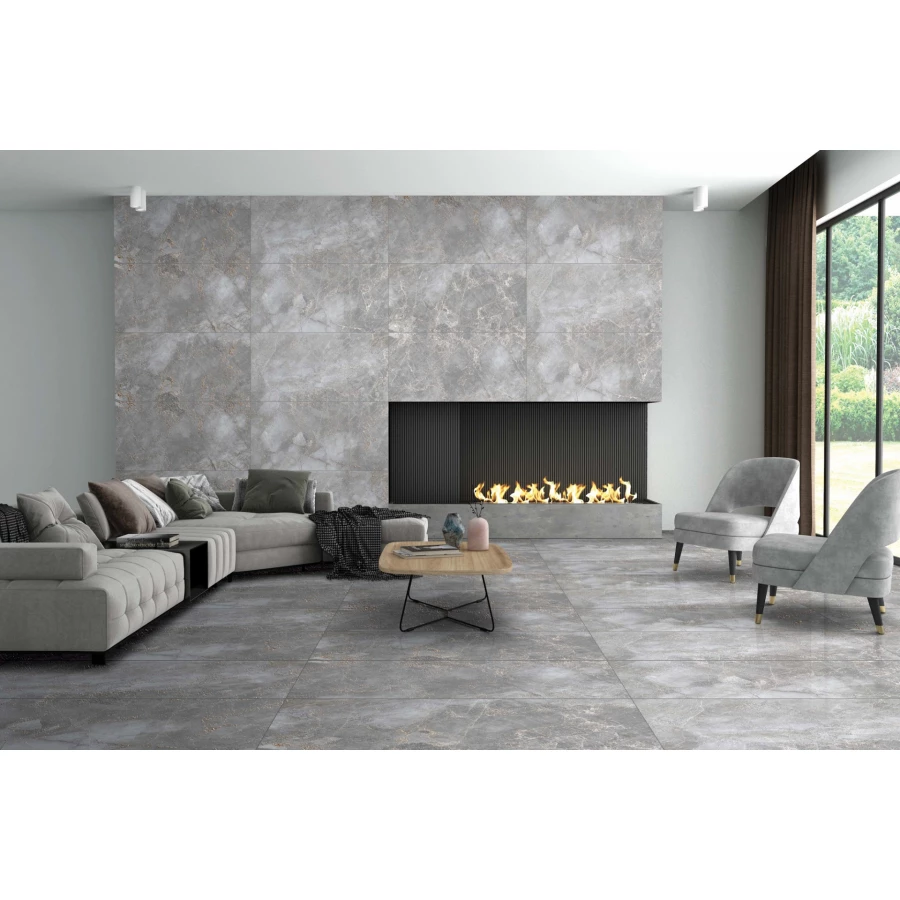 Керамогранит Realistik Stone Grey Lapato Carving серый 120x60 см