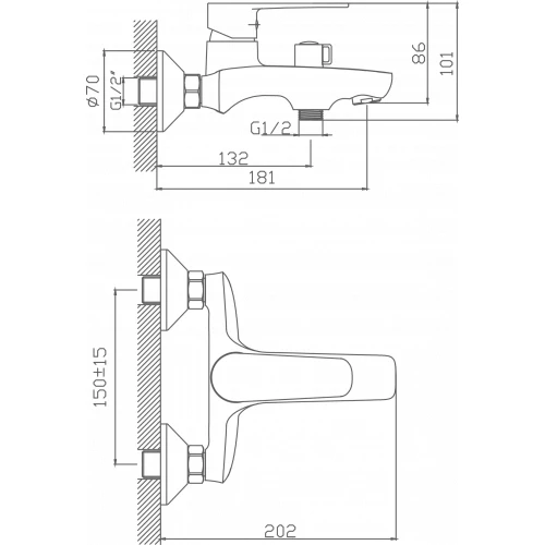 Смеситель Cron для ванны хром CN60523