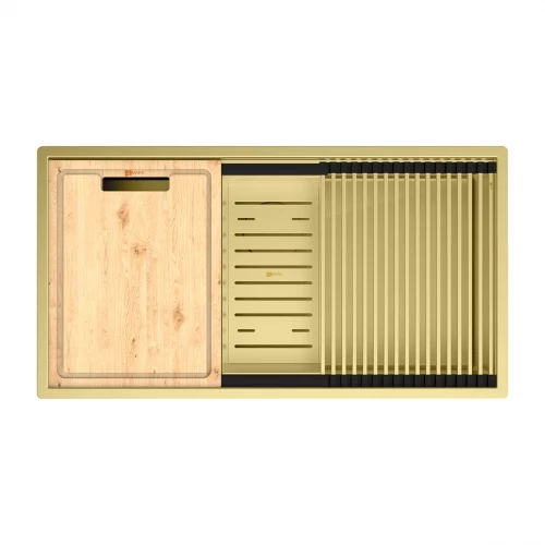 Кухонная мойка Lemark Tabaga 820 прямоугольная из нержавеющей стали с аксессуарами в комплекте золото 9938134