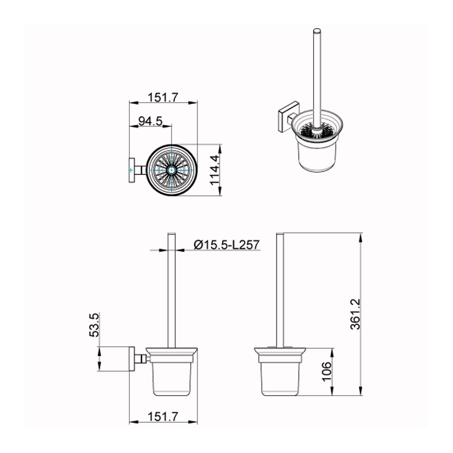 Ерш для унитаза Azario Rina подвесной со стеклянной колбой хром AZ-87013