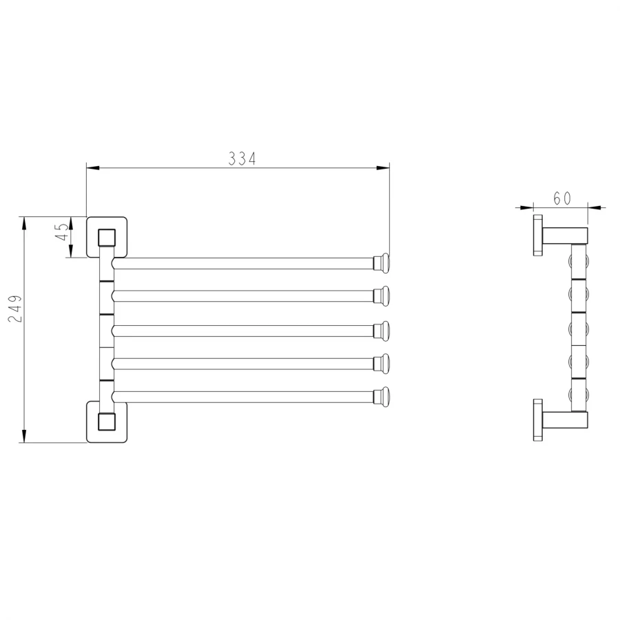 Держатель Fashun для полотенец 5 реек поворотный чёрный A2615-7