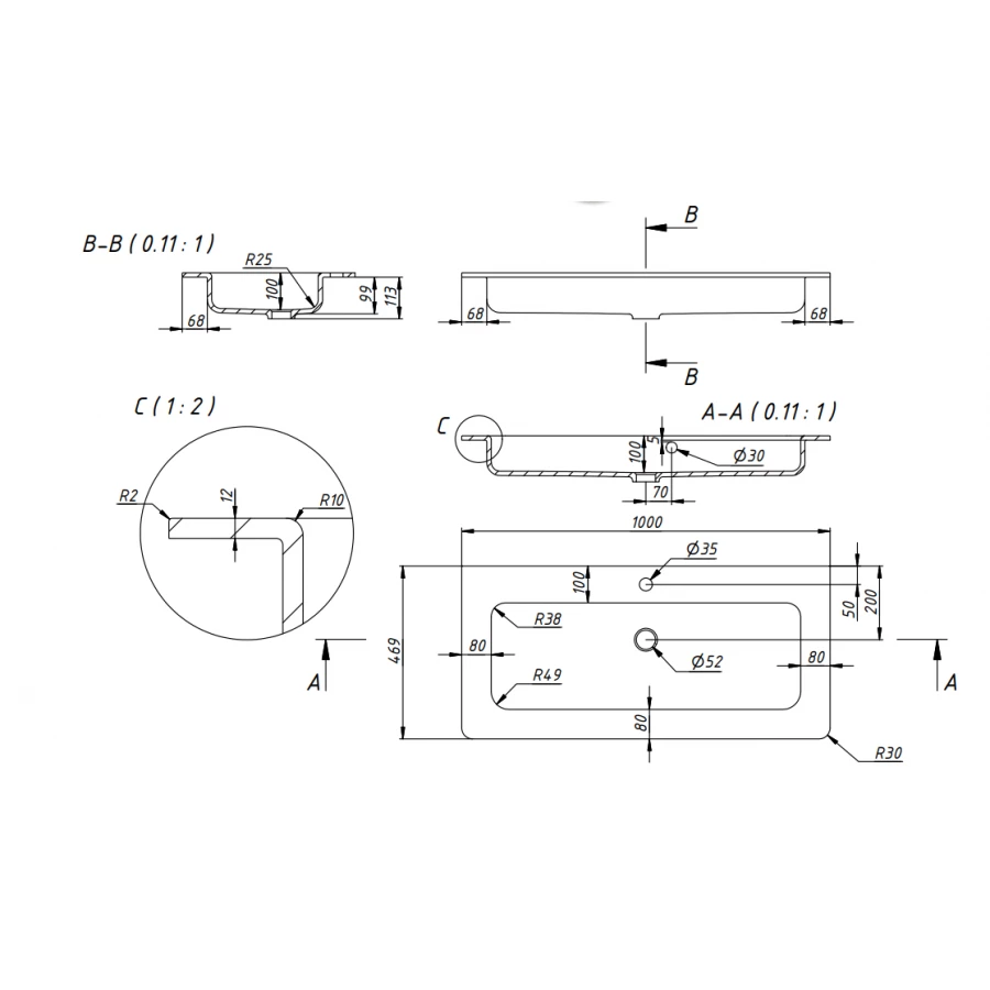 Тумба с раковиной Creto Bravo White 22-BrW100 100 см