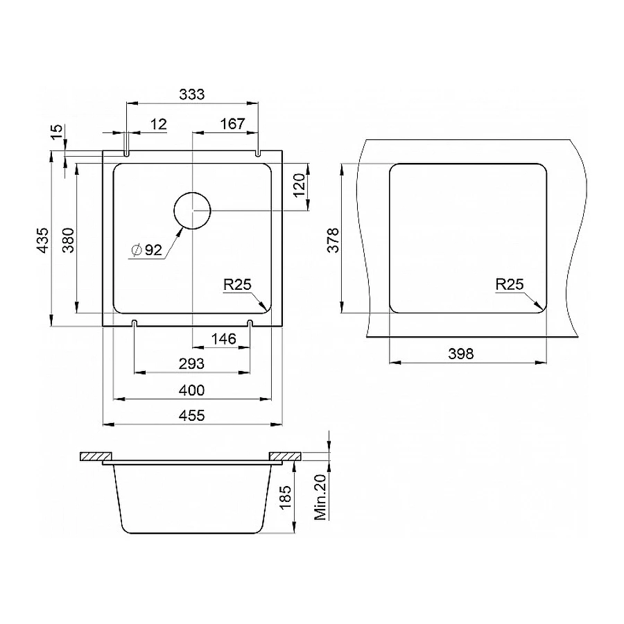 Кухонная мойка Granula 3801, ШВАРЦ 45,5х43,5 см