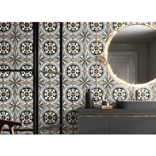 Керамическая плитка Harmony Peronda Casablanca Fida матовая кремово-черная 0278029413 12,5х12,5 см