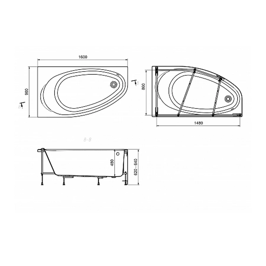 Ванна акриловая Roca Corfu асимметричная левая белая 7.2485.7.300.0 160x90 см