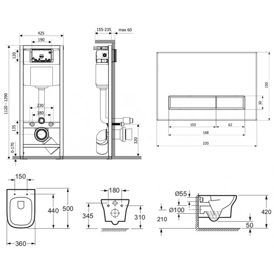 Унитаз Lavinia Boho Relfix Bristol Rimless 75110696 (комплект 10 в 1)