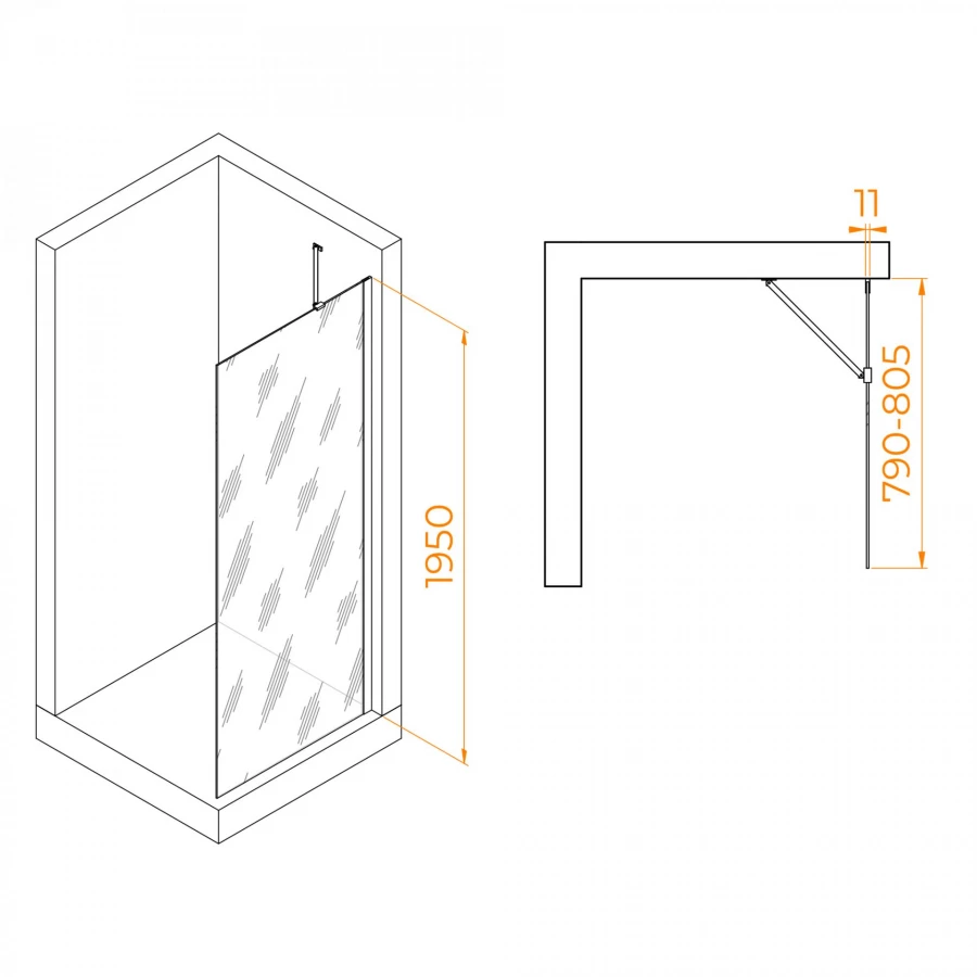 Перегородка для душа RGW WA-102Gb Прозрачное 800 351010208-16