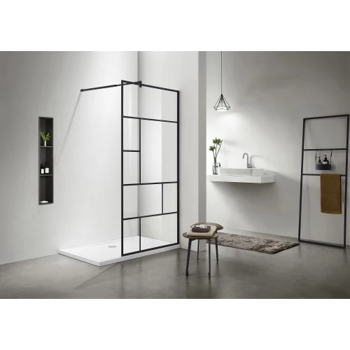 Душевая перегородка Aquatek Walk in с держателем профиль черный матовый стекло прозрачное с черным принтом AQ WIW Print 10020BL 100х200 см