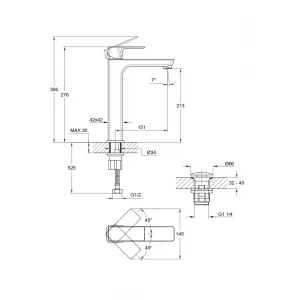 Смеситель для раковины высокий Cersanit Geo однорычажный клик клак 63043