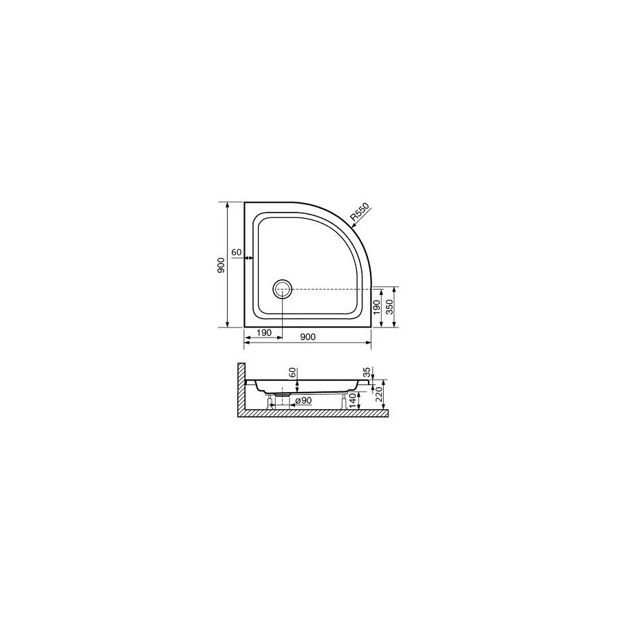 Душевой поддон полукруглый RGW STYLE P 16180499-11 90х90 см