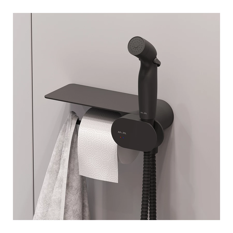 Набор подвесной унитаз с гигиеническим душем Am Pm Spirit V2.0 черный CK70H1103B