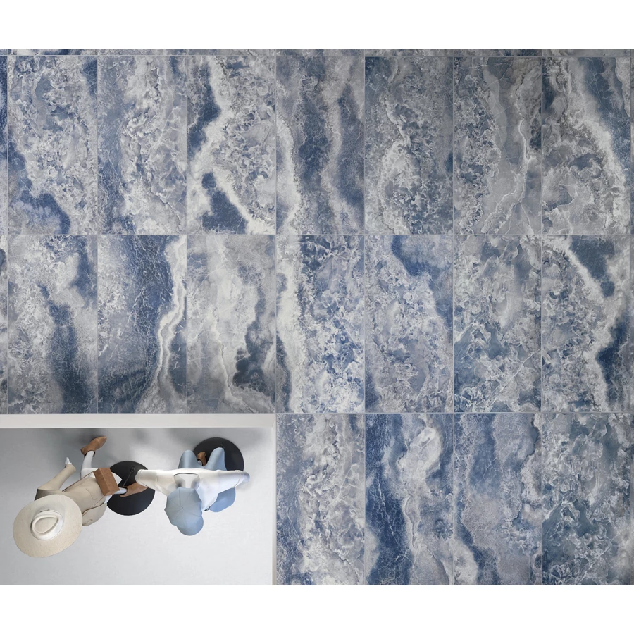 Керамогранит Tagina Onyx Diamond Aquaris Luc Ret глянцевый голубой 148055 120х60 см