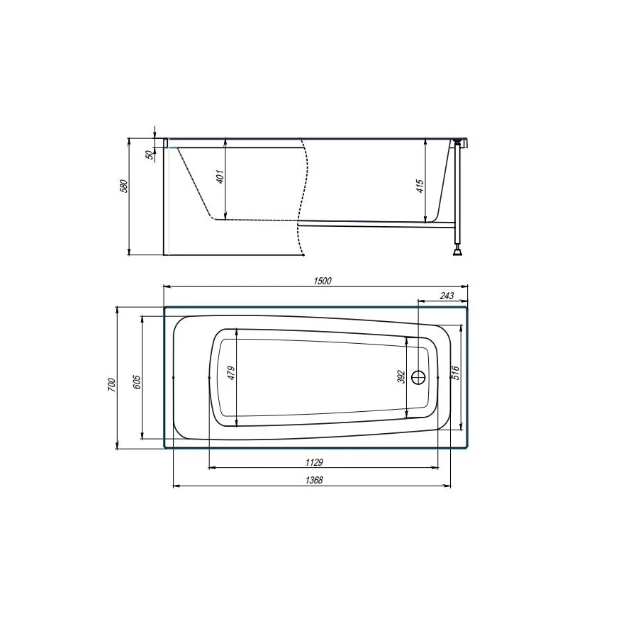 Акриловая ванна Timo Olli OLLI1570 150x70x58 см