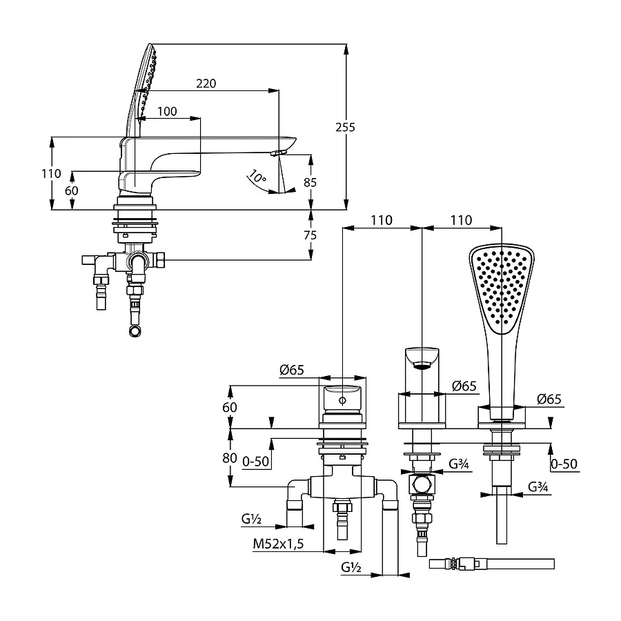 Смеситель на борт ванны Kludi Ameo на 3 отверстия хром 414470575