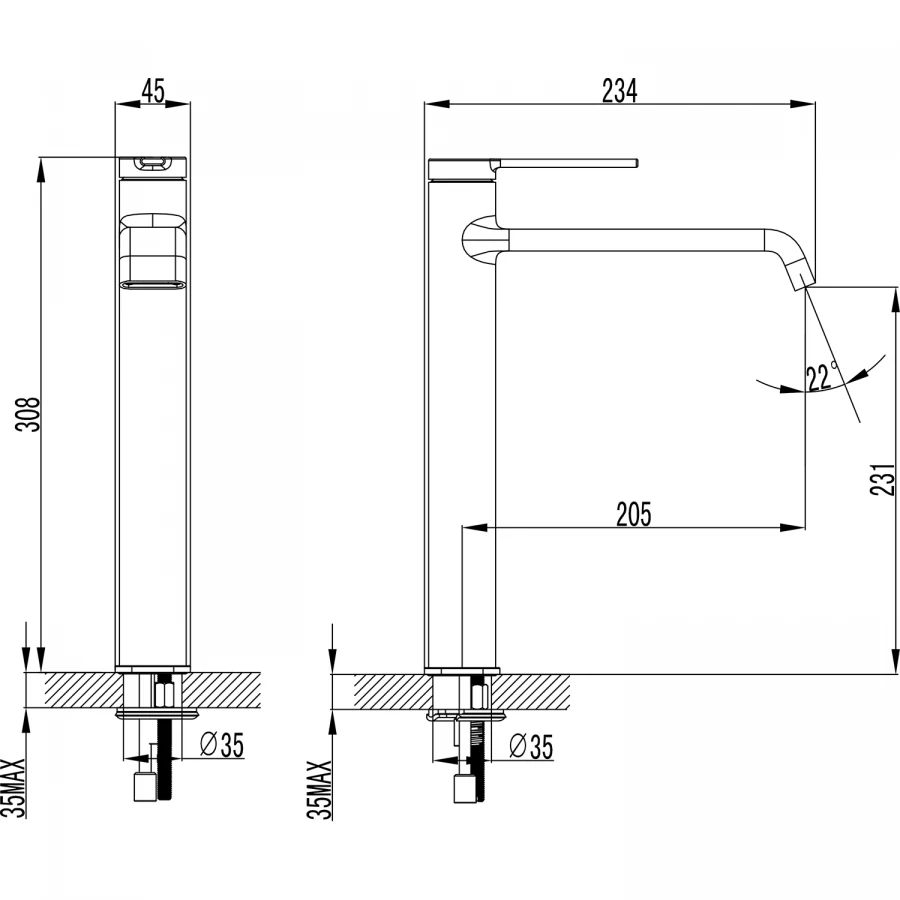 Смеситель для раковины-чаши Azario Vincente высокий керамический картридж без донного клапана графит AZ-VPV168R26AJ