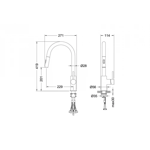 Смеситель для кухни Aquatek Европа с вытяжным изливом 2 jet хром AQ1384CR