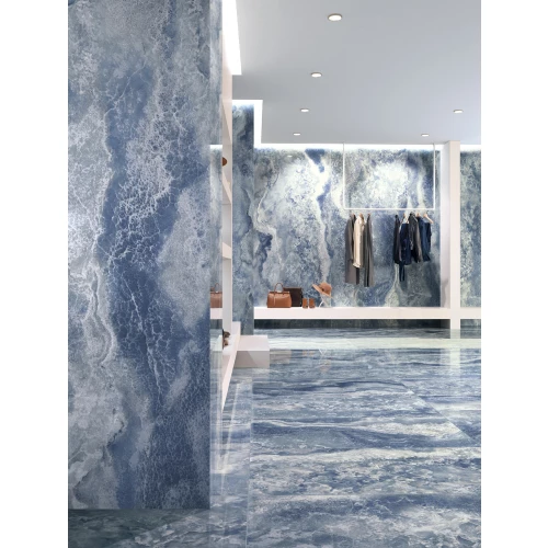 Керамогранит Tagina Onyx Diamond Aquaris Luc Ret глянцевый голубой 148055 120х60 см