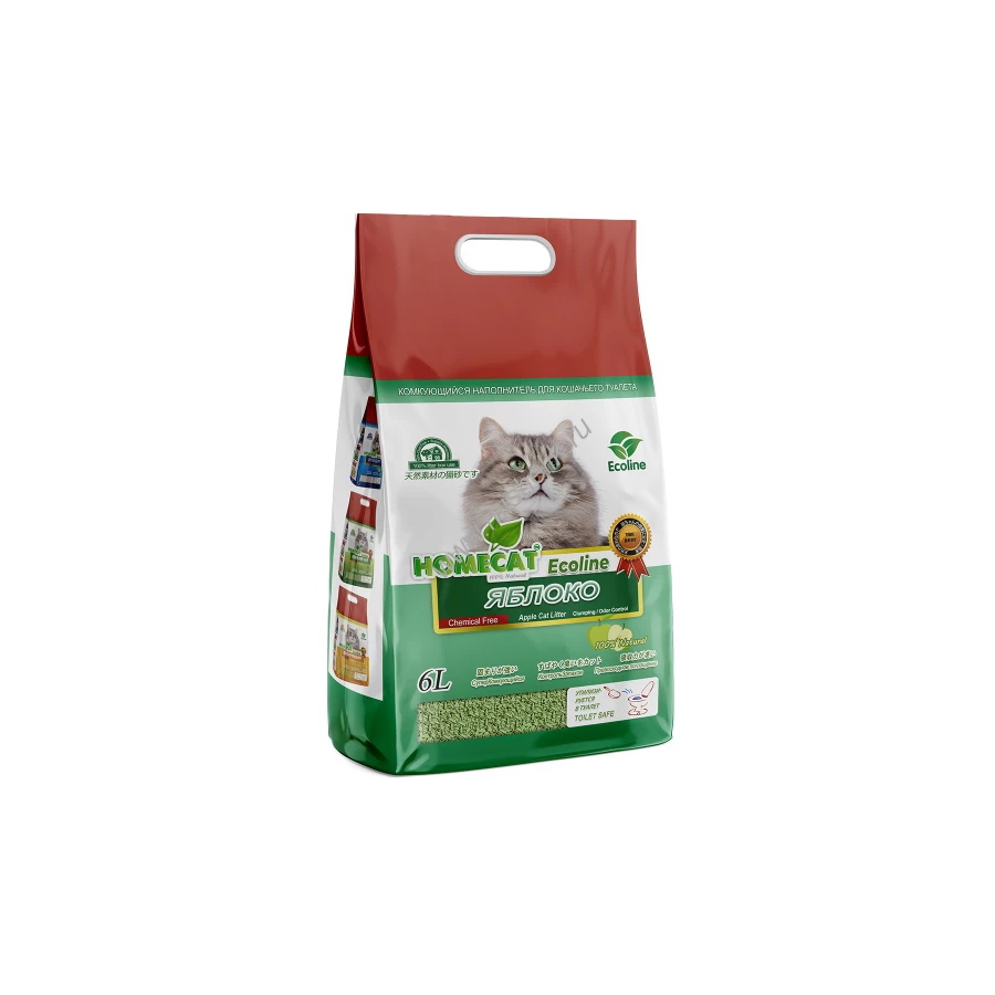 Комкующийся наполнитель для кошачьих туалетов Homecat Эколайн с ароматом яблока 2251899 6 л