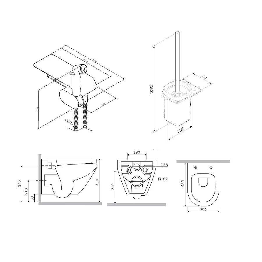 Набор подвесной унитаз с гигиеническим душем Am Pm Spirit V2.0 черный CK70H1103B
