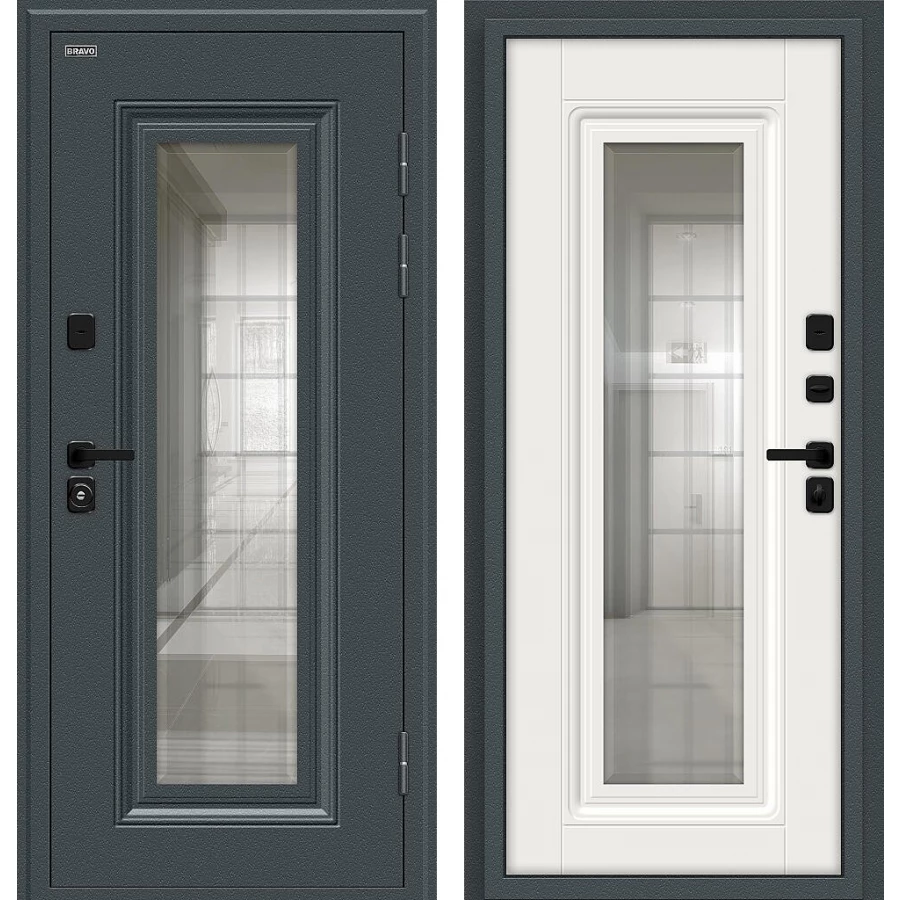Входная дверь Bravo Шелл СД/SBlack 205x96 Старк антрацит/White Sand правое открывание
