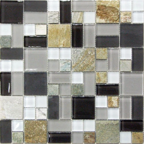 Мозаика Bonaparte Стеклянная c камнем Style Time-48 глянцевая серая 30х30 см