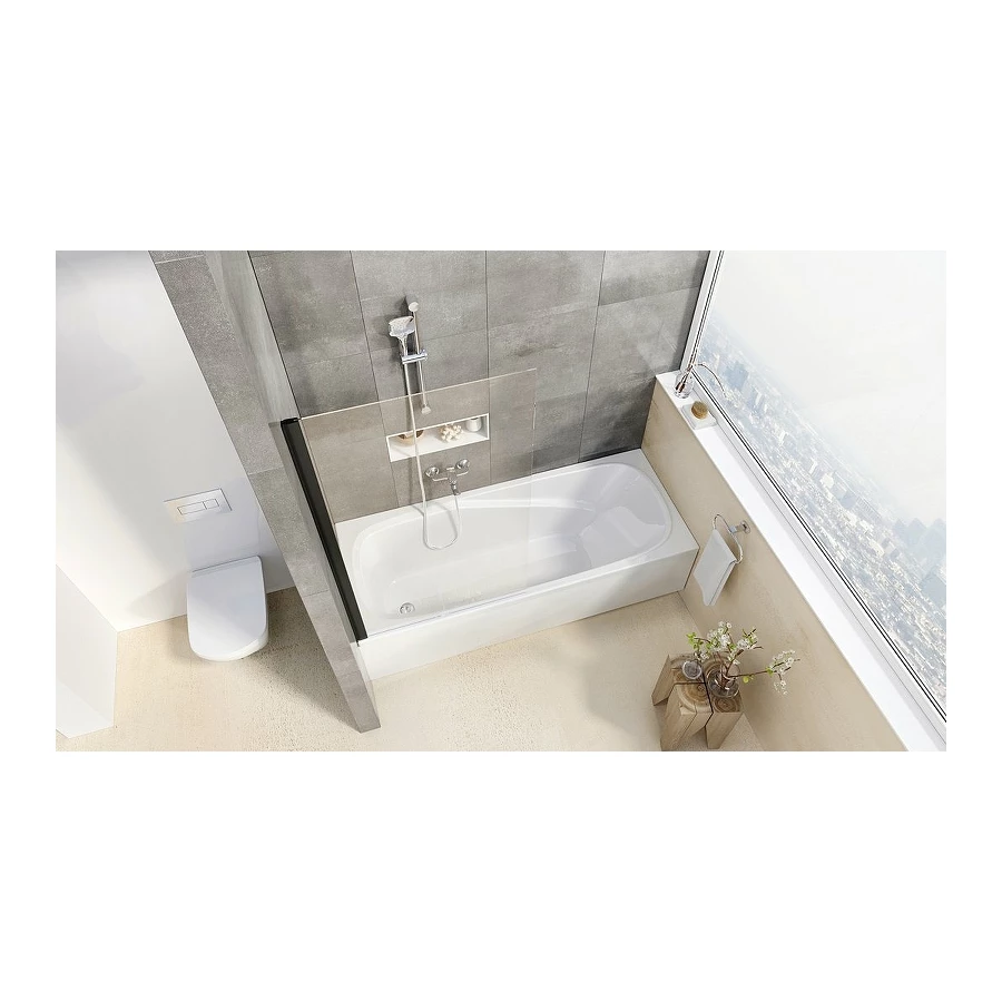 Шторка для ванны Ravak PVS1-80 Pivot чёрный транспарент 79840300Z1 80x140 см