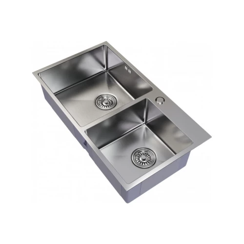 Мойка MixLine настольный монтаж 2-х чашева вып 3 1/2, 22см с сифоном сатин PRO 547240 72х40 см