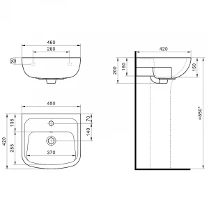 Умывальник Santek Лонги 1 отверстие 1.WH50.1.753 45 см
