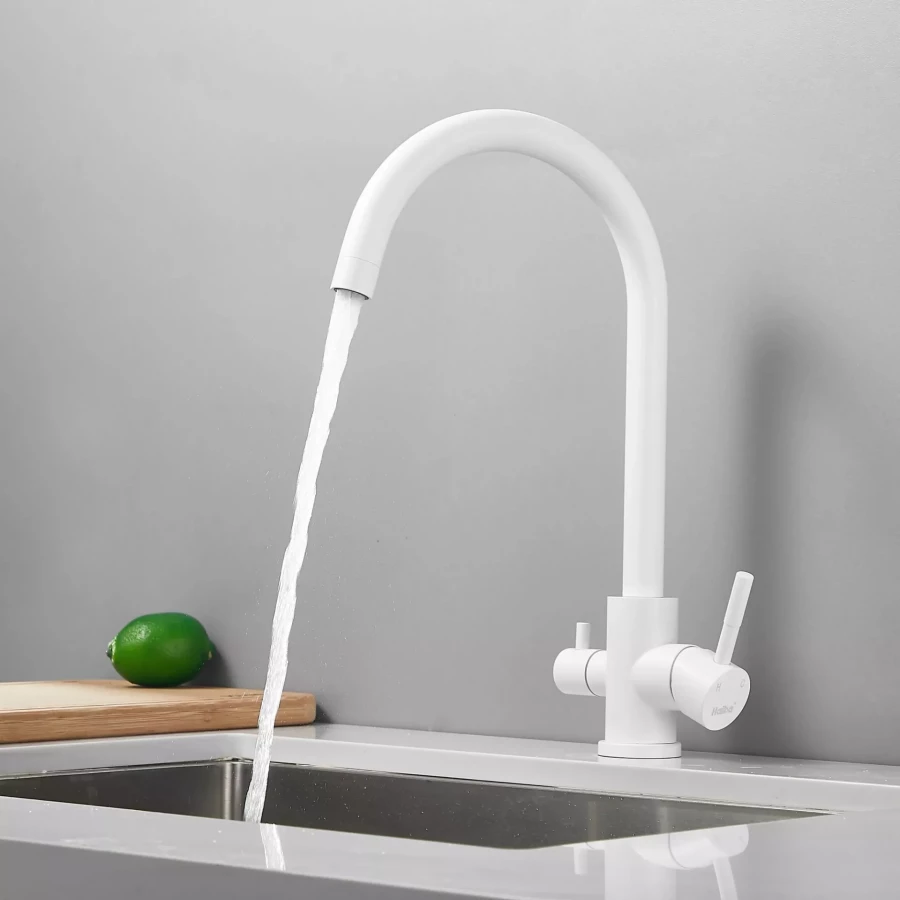 Смеситель Haiba для кухни с подключением фильтра воды белый HB76819-8