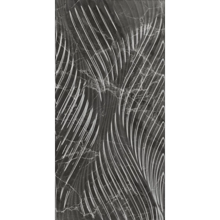 Плитка настенная Kerama Marazzi Коррер структура обрезная глянцевая чёрная 11282R 60x30 см