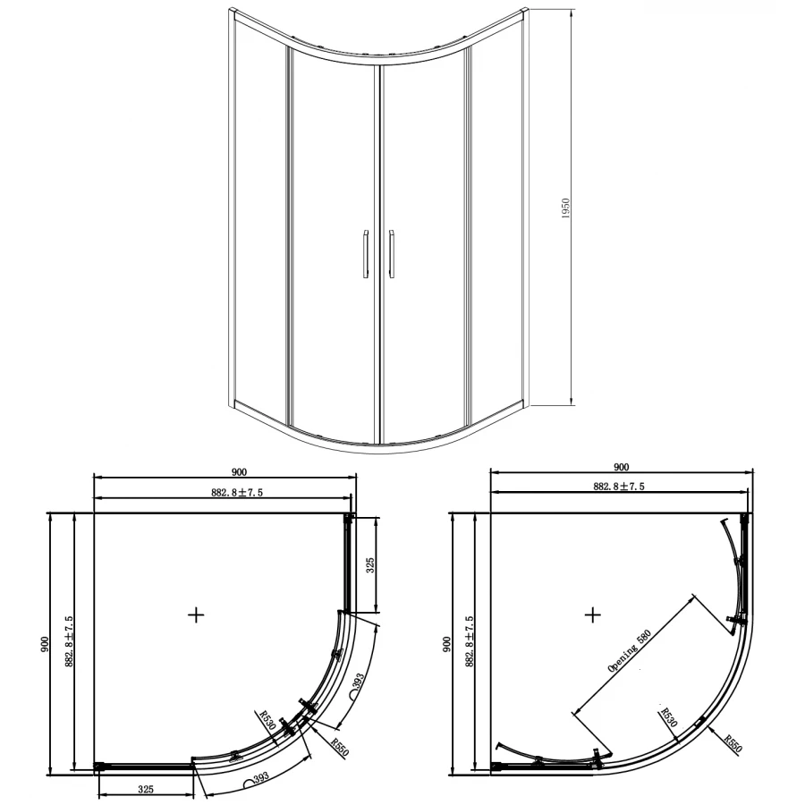 Душевое ограждение Azario Ostin хром прозрачное стекло 6мм AZ-121 S А 90х90х195 см