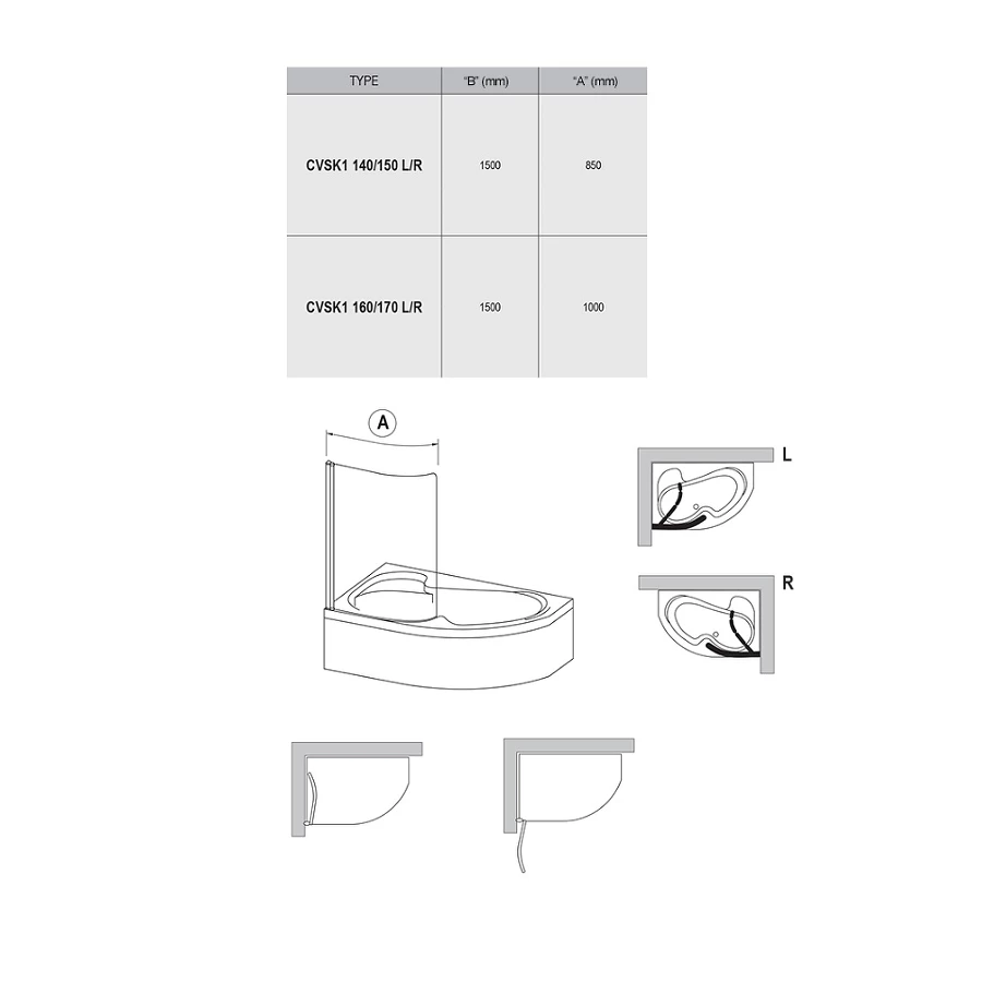 Шторка для ванны Ravak CVSK1 Rosa 140/150 L блестящий транспарент 7QLM0C00Y1