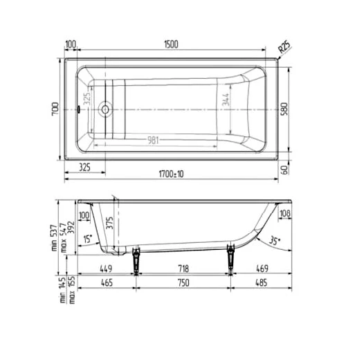 Чугунная ванна Wotte Line Line 1700x700 170x70 см