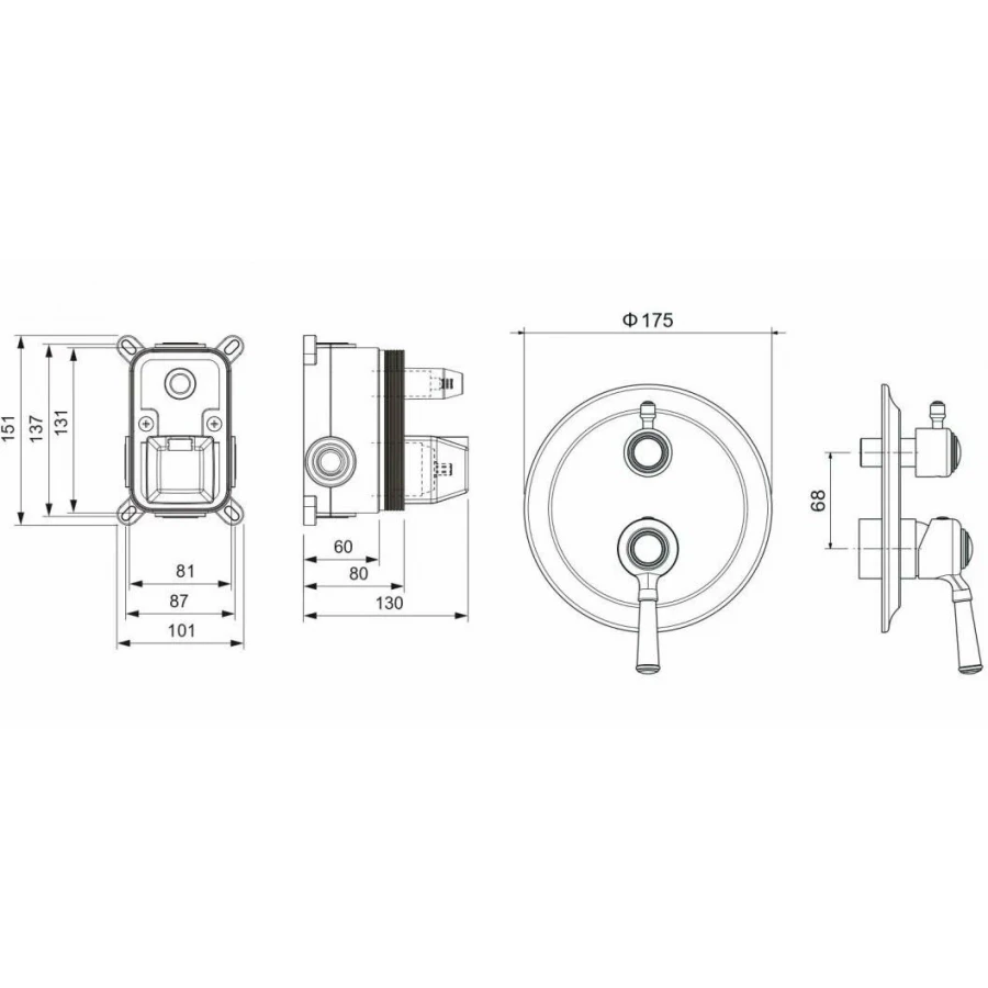 Смеситель Aquatek Классик для ванны 2 режима внешняя и скрытая часть матовый черный AQ1546MB