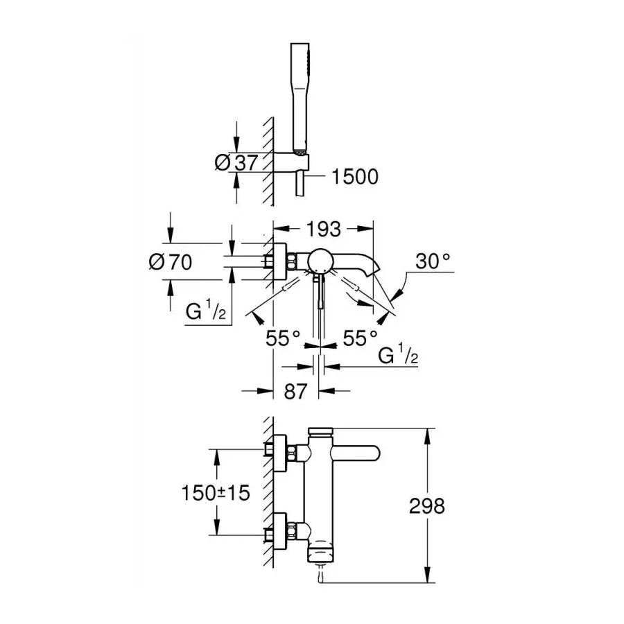 Смеситель для ванны Grohe Essence с душевым гарнитуром 33628001
