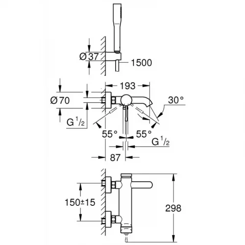 Смеситель для ванны Grohe Essence с душевым гарнитуром 33628001