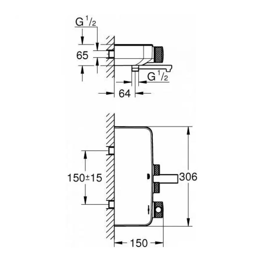 Термостатический смеситель для ванны Grohe Grohtherm SmartControl, настенный монтаж, хром 34718000