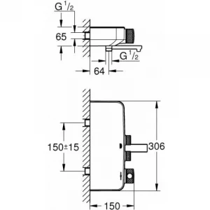 Термостатический смеситель для ванны Grohe Grohtherm SmartControl, настенный монтаж, хром 34718000