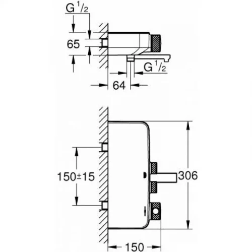 Термостатический смеситель для ванны Grohe Grohtherm SmartControl, настенный монтаж, хром 34718000