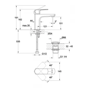 Смеситель для раковины Cersanit Wisla однорычажный клик клак 63055