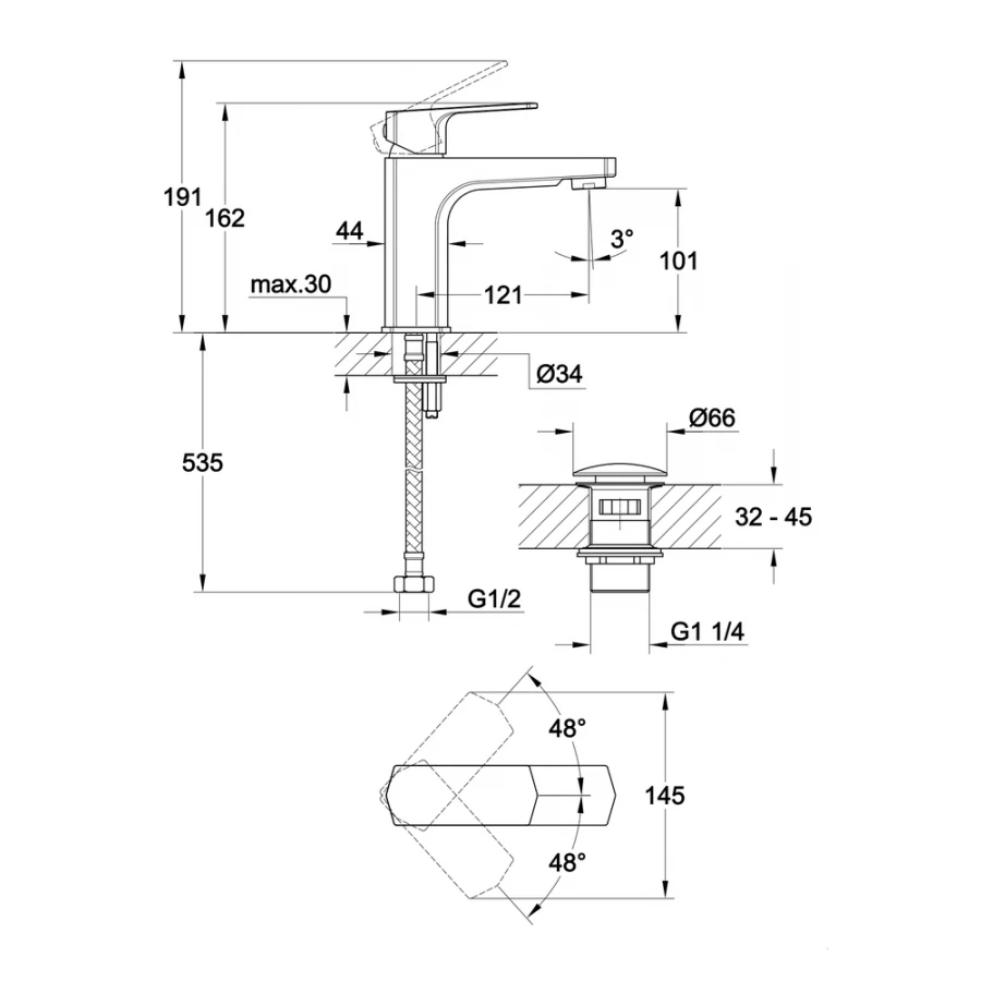 Смеситель для раковины Cersanit Wisla однорычажный клик клак 63055