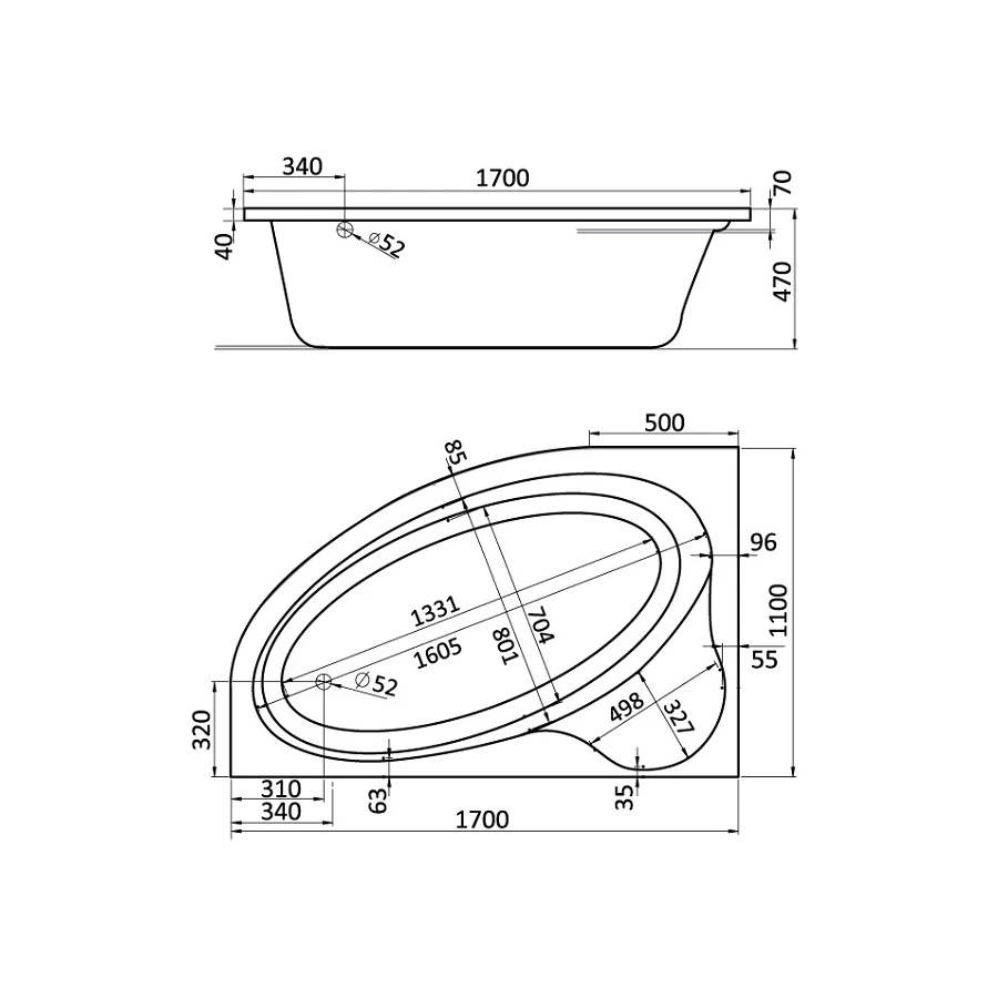 Ванна акриловая Santek Эдера левосторонняя белая 1.WH50.1.662 170х100 см