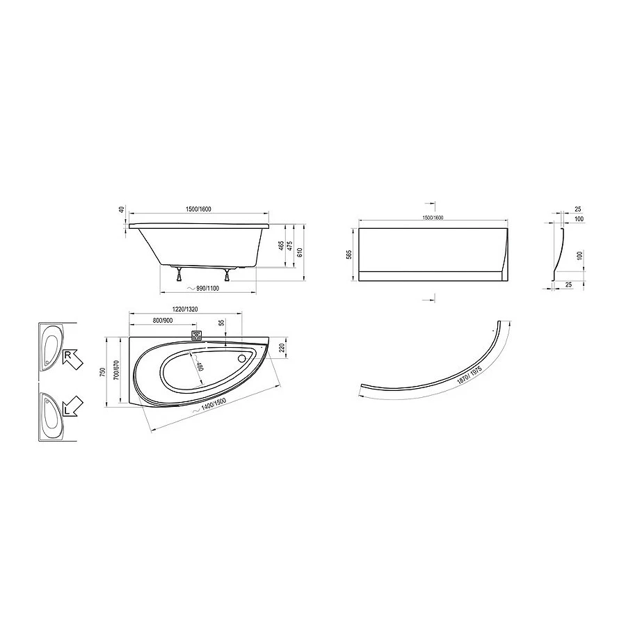 Ванна Ravak Avocado P правая CS01000000 150x75 см